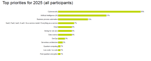 Chart showing a combined view, both IT leaders and IT professionals, of top priorities.