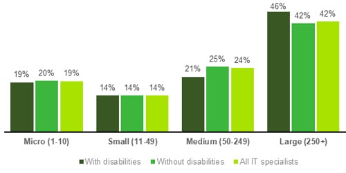 Chart showing Disabled status and size of workplace (2023)